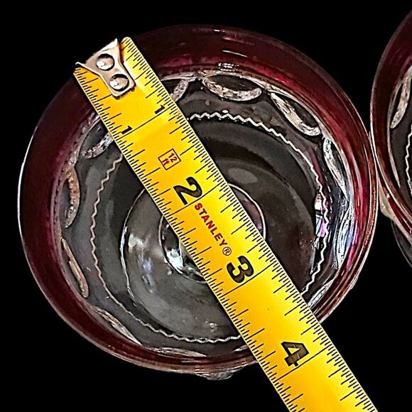 2 Kings Crown Thumbprint Sherbet Dishes Dish Set Ruby Red Flash Indiana Glass - Picture 3 of 16